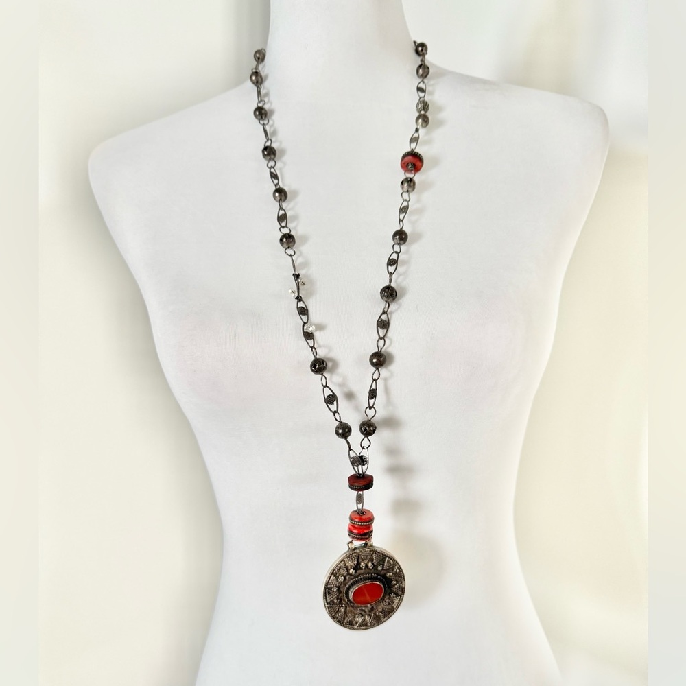 Turkish/Moroccan (?) ethnic silver and rust stone necklace